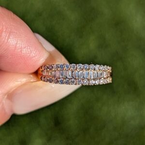 18K Rose Gold Wide Baguette and Round Diamond Band